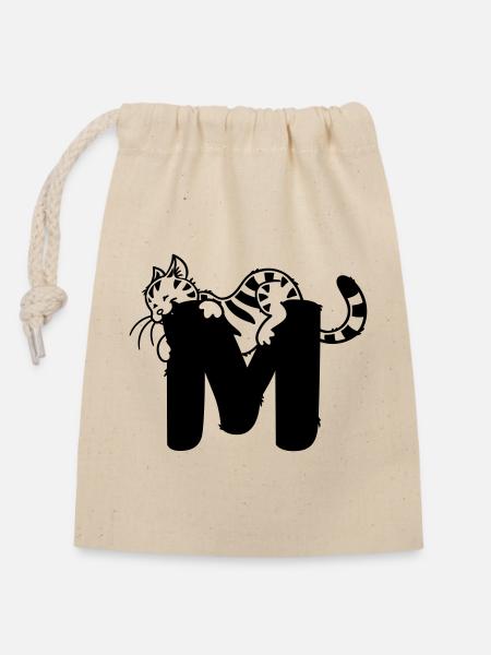 Katze Buchstabe M - Verschließbarer Geschenkbeutel aus Baumwolle (14x20cm) - Natur