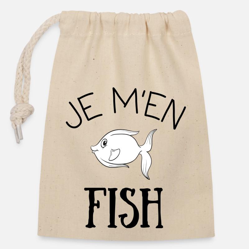 Je m'en fish, idée cadeau - Sac cadeau en coton avec cordon (14 x 20 cm) - nature