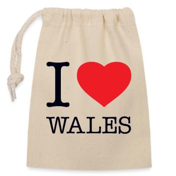 I LOVE WALES - Verschließbarer Geschenkbeutel aus Baumwolle (14x20cm) - Natur - Vorne