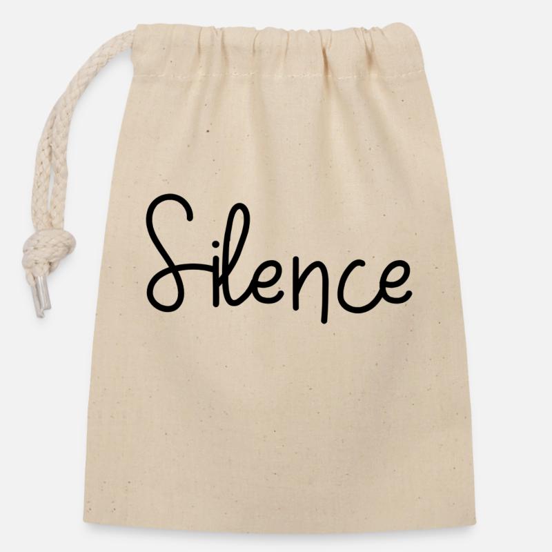 Silence - Closable cotton gift bag (14x20cm) - nature