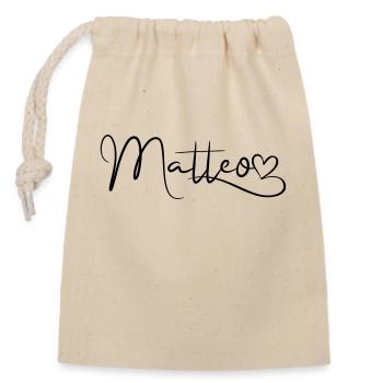 Matteo Name Vorname Herzdekor - Verschließbarer Geschenkbeutel aus Baumwolle (14x20cm) - Natur - Vorne