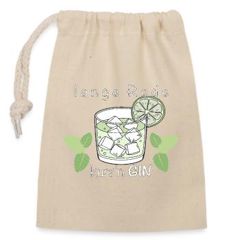 Erfrischender Gin – stilvolles Glas mit Minze und - Verschließbarer Geschenkbeutel aus Baumwolle (14x20cm) - Natur - Vorne