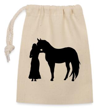 Woman with horse - Closable cotton gift bag (14x20cm) - nature - Front