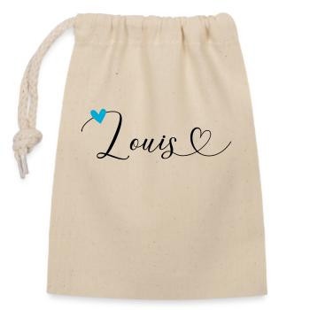 Louis Nom Prénom Calligraphie Coeur - Sac cadeau en coton avec cordon (14 x 20 cm) - nature - Devant