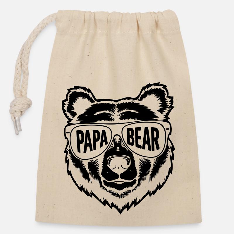papa ours - Sac cadeau en coton avec cordon (14 x 20 cm) - nature