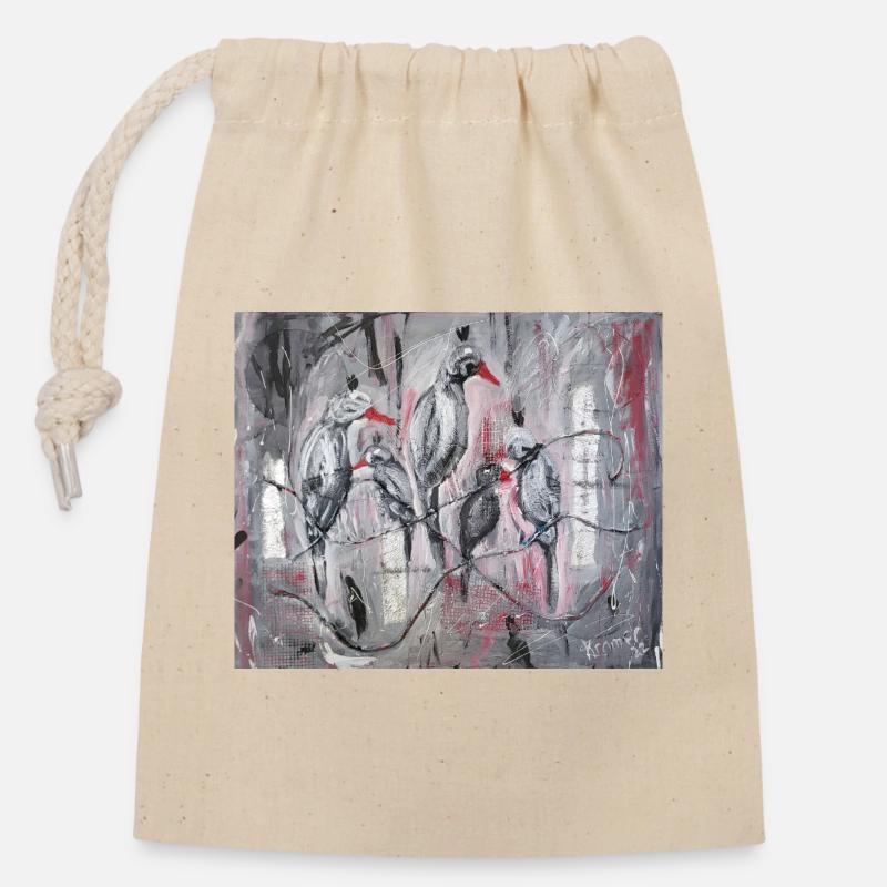 Corbeaux - Sac cadeau en coton avec cordon (14 x 20 cm) - nature