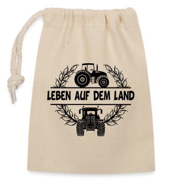 Leben auf dem Land with tractor and wheat wreath - Closable cotton gift bag (14x20cm) - nature - Front