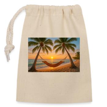 Palmen, Hängematte und Strand - Verschließbarer Geschenkbeutel aus Baumwolle (14x20cm) - Natur - Vorne