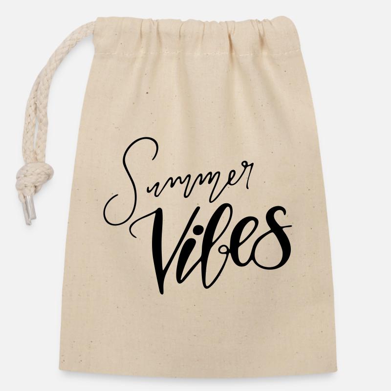 Lettrage à la main « Summer Vibes » Différentes couleurs - Sac cadeau en coton avec cordon (14 x 20 cm) - nature