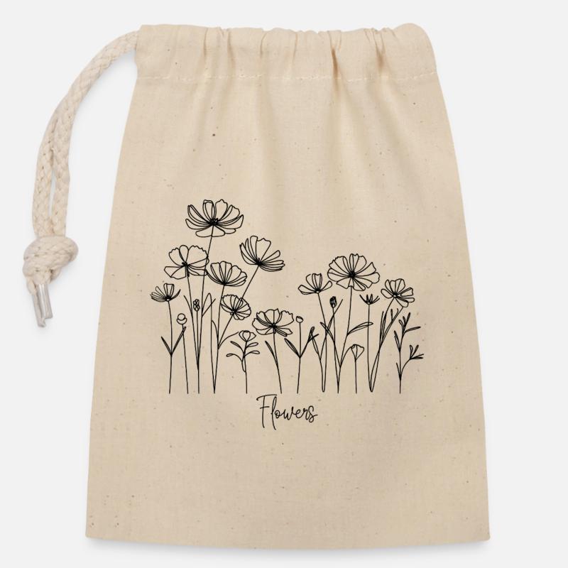 Fleur - Sac cadeau en coton avec cordon (14 x 20 cm) - nature