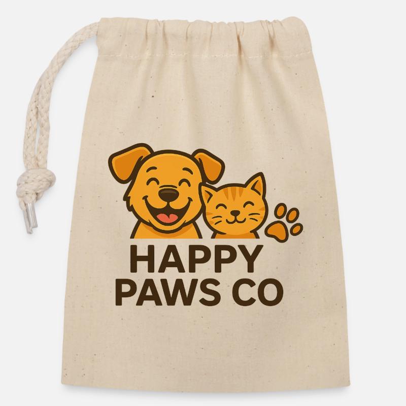 Furry friends - Closable cotton gift bag (14x20cm) - nature