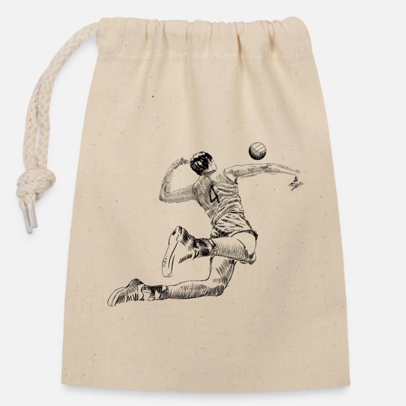 Volleyball - Verschließbarer Geschenkbeutel aus Baumwolle (14x20cm) - Natur