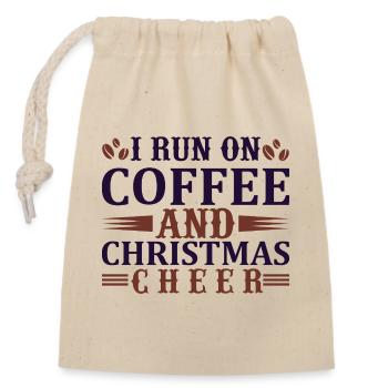 Run on coffee and christmas - Closable cotton gift bag (14x20cm) - nature - Front