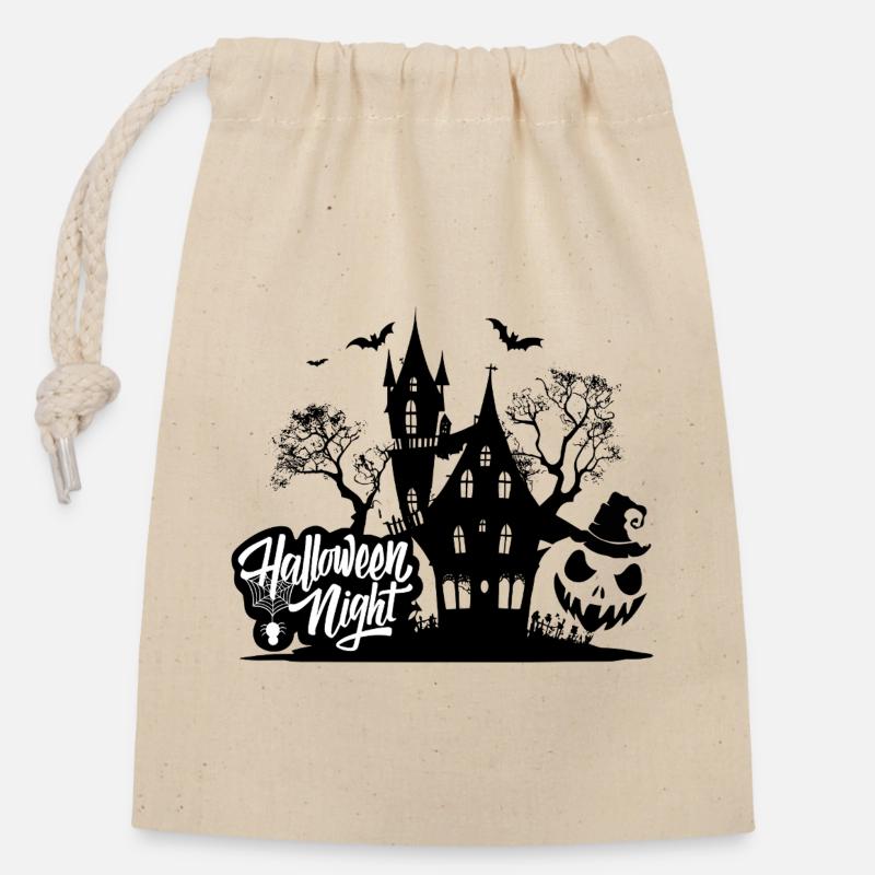 HALLOWEEN_NIGHT - Sac cadeau en coton avec cordon (14 x 20 cm) - nature