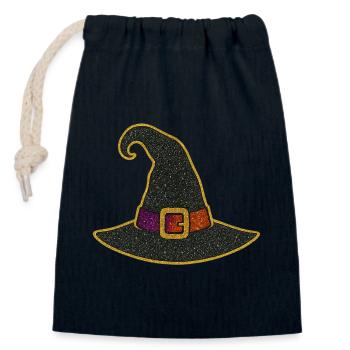 Chapeau de sorcière scintillant jante dorée - Sac cadeau en coton avec cordon (14 x 20 cm) - bleu marine - Devant