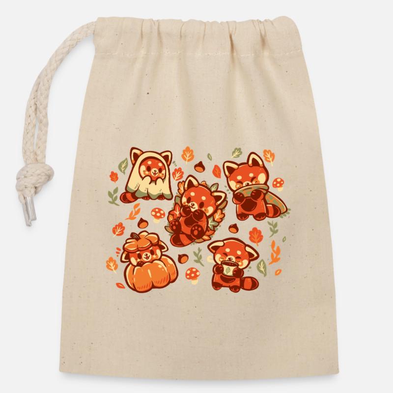 Panda roux Automne - Sac cadeau en coton avec cordon (14 x 20 cm) - nature