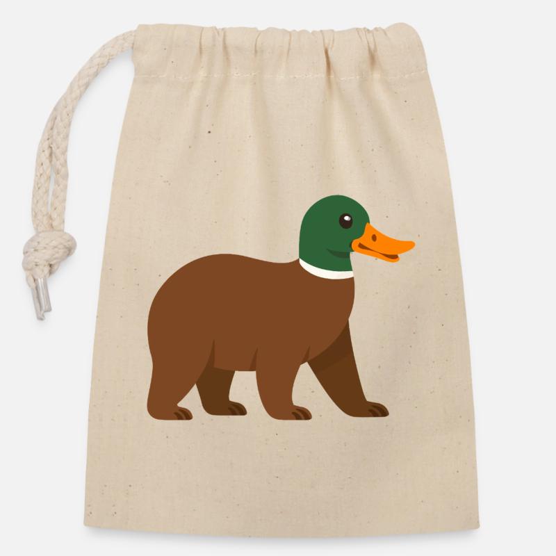Le canard ours - il a du bec !  - Sac cadeau en coton avec cordon (14 x 20 cm) - nature