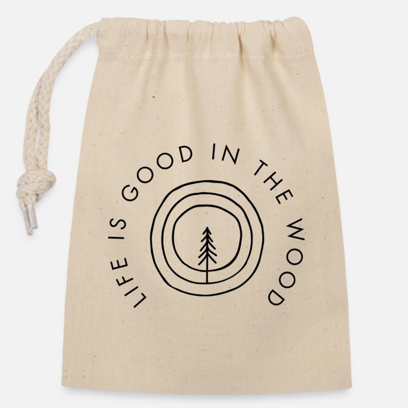 La vie est belle dans le bois - Sac cadeau en coton avec cordon (14 x 20 cm) - nature