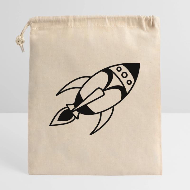 Fusée spatiale rétro – Conception de vaisseau spatial Sac cadeau en coton avec cordon (14 x 20 cm)