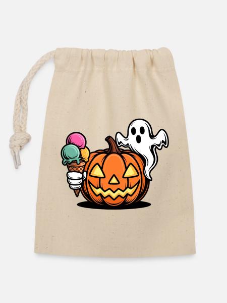 Kürbis-Eis Halloween Spaß - Verschließbarer Geschenkbeutel aus Baumwolle (14x20cm) - Natur