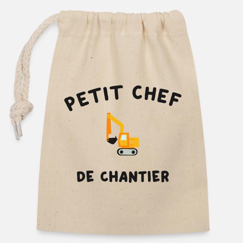 Petit Chef de Chantier Engin de Construction - Sac cadeau en coton avec cordon (14 x 20 cm) - nature