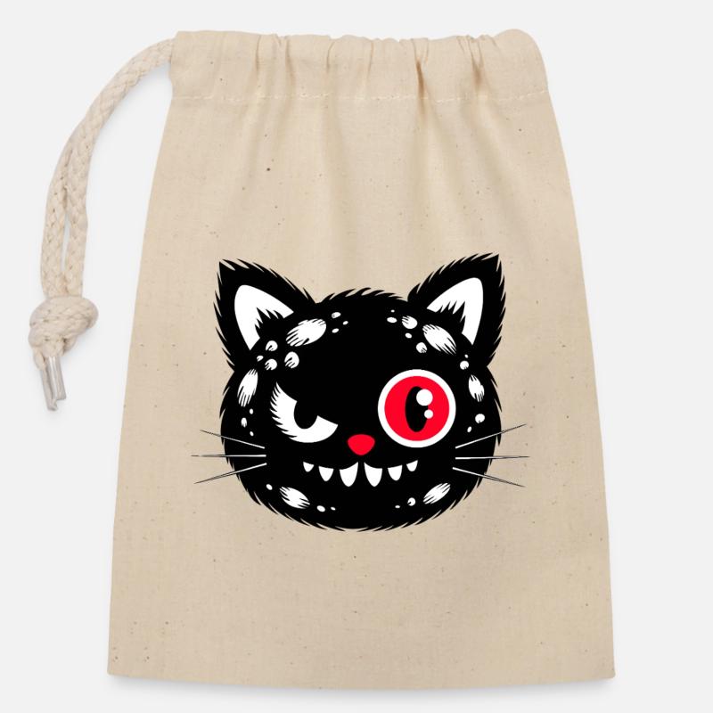 Schwarze Katze mit rotem Auge - Verschließbarer Geschenkbeutel aus Baumwolle (14x20cm) - Natur