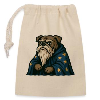 Bulldog Wizard with Beard and Star Robe Art - Closable cotton gift bag (14x20cm) - nature - Front
