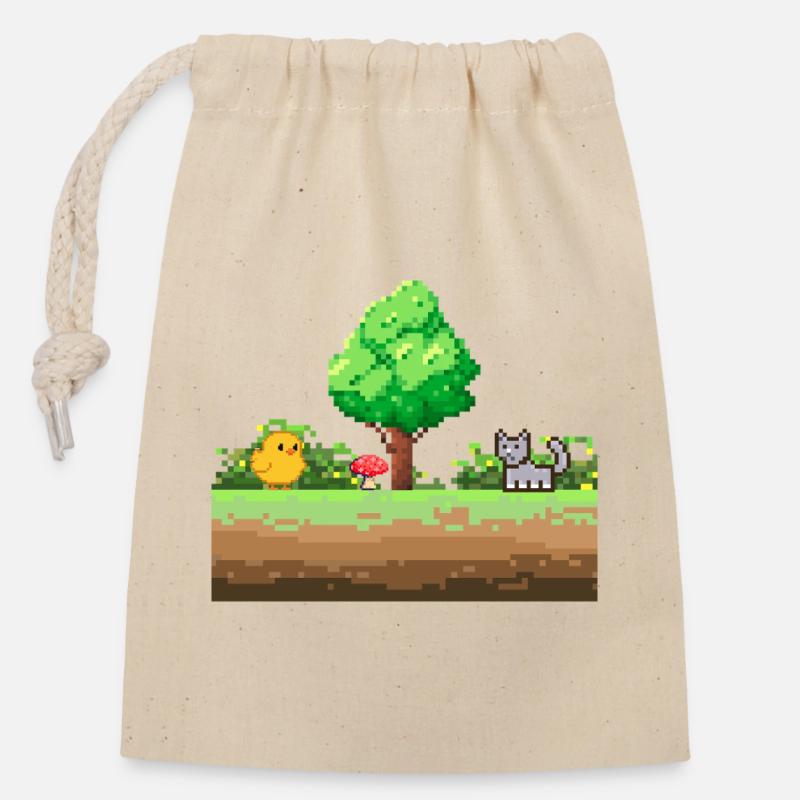 Pixelgarten Abenteuer - Verschließbarer Geschenkbeutel aus Baumwolle (14x20cm) - Natur