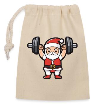 Weihnachtsmann Gewichte Gym Weihnachten - Verschließbarer Geschenkbeutel aus Baumwolle (14x20cm) - Natur - Vorne