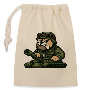 Bulldogge Soldat fährt Panzer Tough Maskottchen Kunst - Verschließbarer Geschenkbeutel aus Baumwolle (14x20cm) - Natur - Vorne