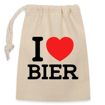 I love Bier (Farben änderbar) - Verschließbarer Geschenkbeutel aus Baumwolle (14x20cm) - Natur - Vorne