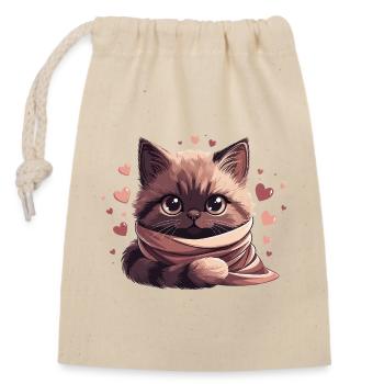 Cozy kitten wrapped in a scarf - Closable cotton gift bag (14x20cm) - nature - Front