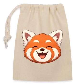Paresseux, le panda roux tout sourire - Sac cadeau en coton avec cordon (14 x 20 cm) - nature - Devant