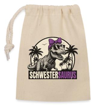 SchwesterSaurus – Cool Dino Girl Retro Style - Closable cotton gift bag (14x20cm) - nature - Front