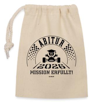 Abitur 2026 – Mission Erfüllt (Zieleinfahrt / B) - Verschließbarer Geschenkbeutel aus Baumwolle (14x20cm) - Natur - Vorne