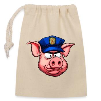 Polizist Schwein - Verschließbarer Geschenkbeutel aus Baumwolle (14x20cm) - Natur - Vorne