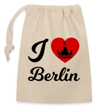 Berliner Herz-Kutschen-Silhouette - Verschließbarer Geschenkbeutel aus Baumwolle (14x20cm) - Natur - Vorne