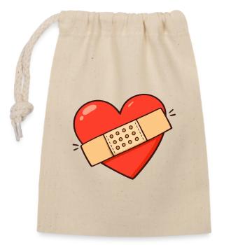 Heart with plaster - Closable cotton gift bag (14x20cm) - nature - Front