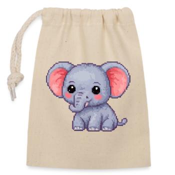 Kleiner Pixel-Elefant Kuschelheld - Verschließbarer Geschenkbeutel aus Baumwolle (14x20cm) - Natur - Vorne