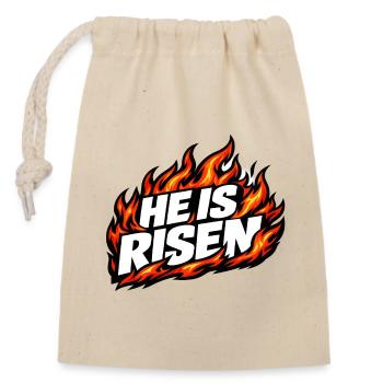 He is risen Flammen Vintage - Verschließbarer Geschenkbeutel aus Baumwolle (14x20cm) - Natur - Vorne