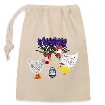 Poulets de Pâques avec des poussins de poulet aux œufs de Pâques - Sac cadeau en coton avec cordon (14 x 20 cm) - nature - Devant
