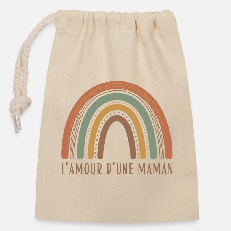 Arc-en-ciel Amour d'une Maman - Sac cadeau en coton avec cordon (14 x 20 cm) - nature