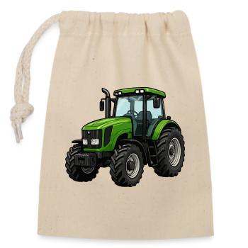 Grüner Traktor Kraftvoll Design - Verschließbarer Geschenkbeutel aus Baumwolle (14x20cm) - Natur - Vorne