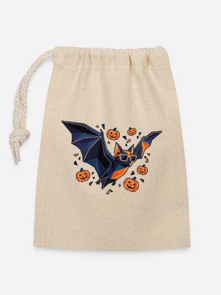 Halloween Poly Stil Fledermaus Kürbis - Verschließbarer Geschenkbeutel aus Baumwolle (14x20cm) - Natur
