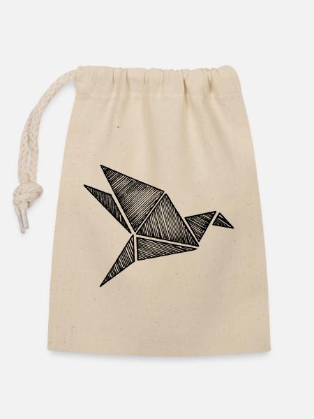 Origami Vogel - Verschließbarer Geschenkbeutel aus Baumwolle (14x20cm) - Natur