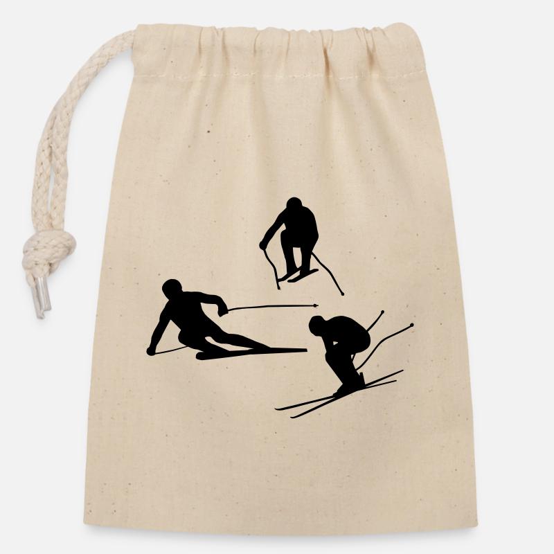 Skifahrer - Verschließbarer Geschenkbeutel aus Baumwolle (14x20cm) - Natur