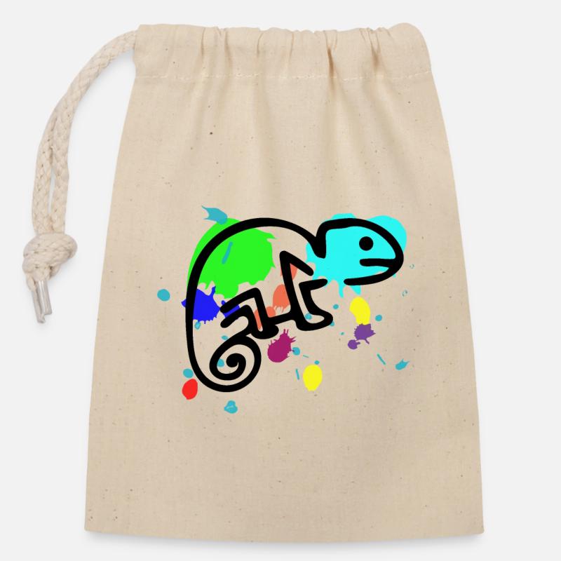 Colorful Chameleon - Closable cotton gift bag (14x20cm) - nature