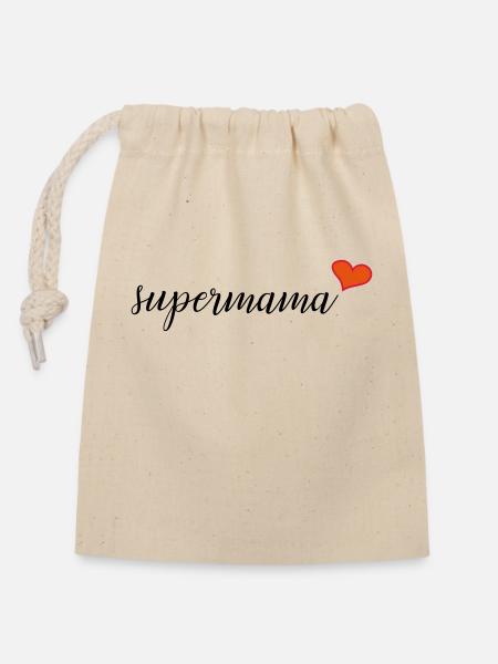 Supermama - Verschließbarer Geschenkbeutel aus Baumwolle (14x20cm) - Natur