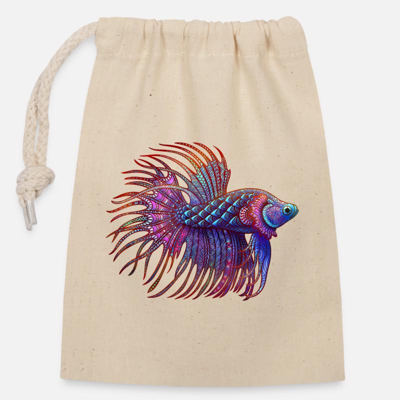 Couleur Betta Zentangle - Sac cadeau en coton avec cordon (14 x 20 cm) - nature