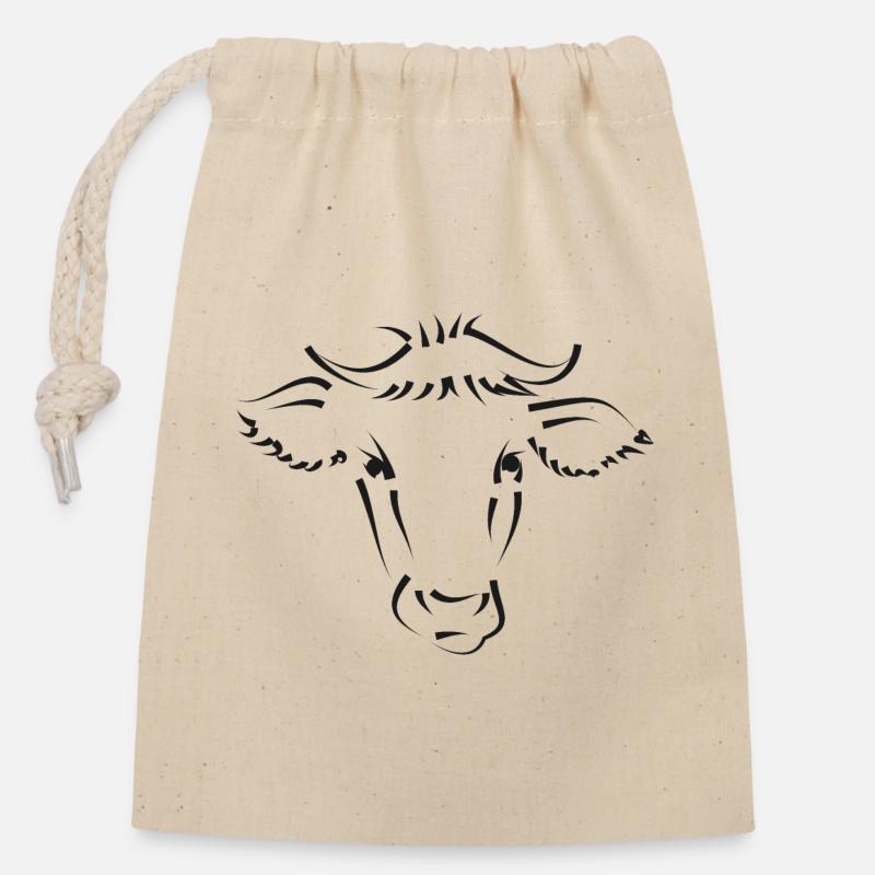 Vache Vaches - Sac cadeau en coton avec cordon (14 x 20 cm) - nature